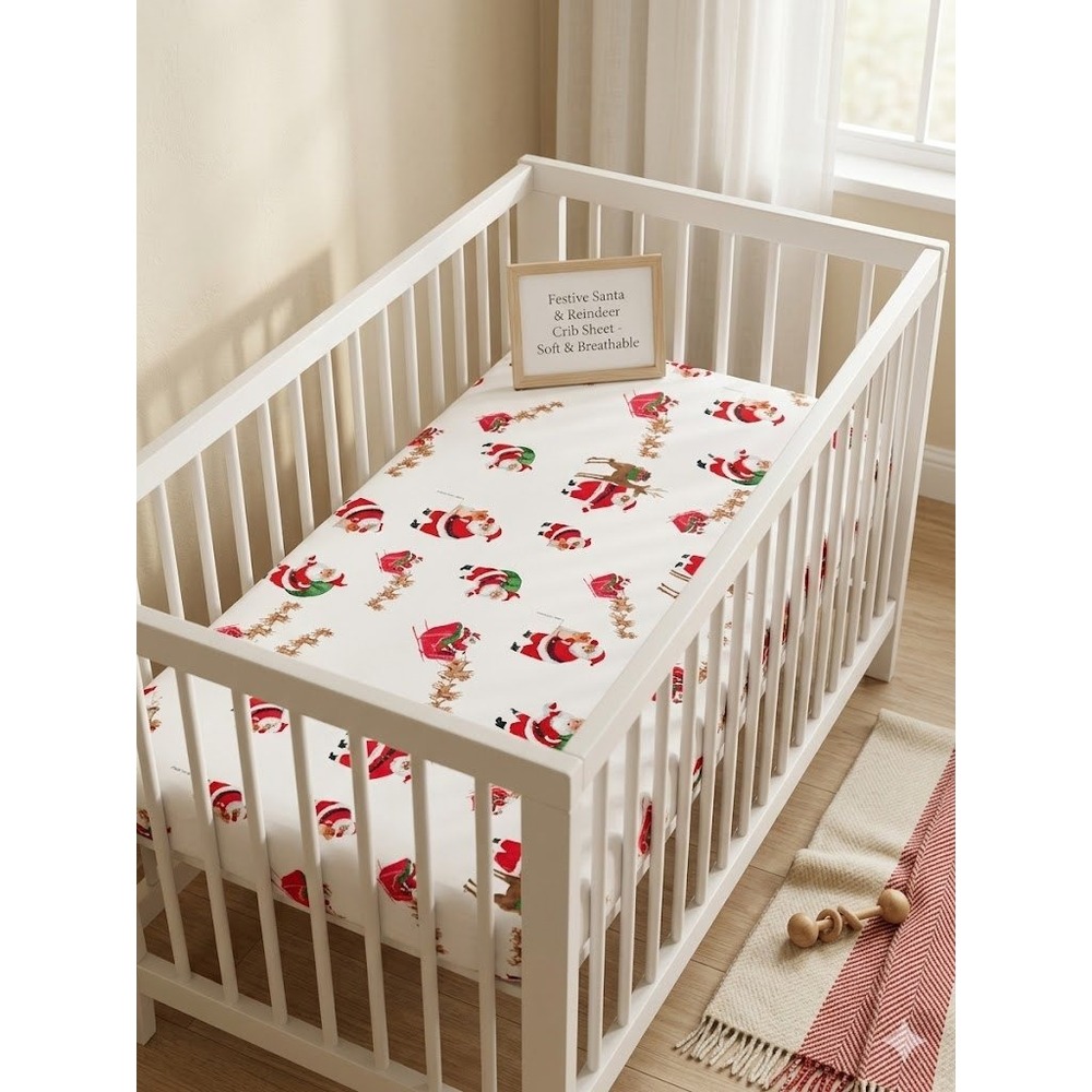 Pottery Barn Kids Santa Organic Cotton Crib Fitted Sheet Christmas Reindeer